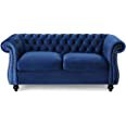 Amazon.com: Christopher Knight Home Karen Traditional Chesterfield Loveseat Sofa, Navy Blue and Dark Brown, 61.75 x 33.75 x 27.75, 306027 : Home & Kitchen
