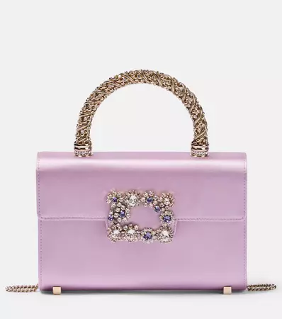 Envelope Mini Embellished Satin Tote Bag in Purple - Roger Vivier | Mytheresa