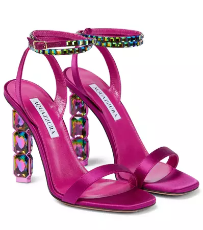 Aquazzura - Aura embellished satin sandals | Mytheresa
