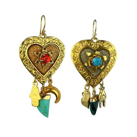 Claudia Vintage Heart Charm Dangle Earrings – Katerina Psoma