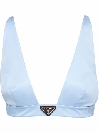 Shop Prada plunge logo-patch crop top with Express Delivery - FARFETCH