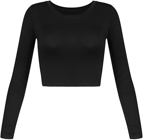 Women's Basic Round Neck Long Sleeve Crop Top at Amazon Women’s Clothing store