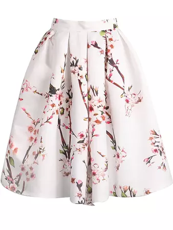 Plum Blossom Print Flare Skirt -SheIn(Sheinside)