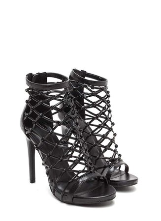 Knot Over It Caged Faux Leather Heels BLACK - GoJane.com
