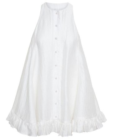 Adam Selman Linen Trapeze Dress in White