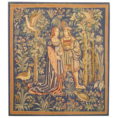 19th Century French Aubusson Allegorical Mille Fleurs Tapestry For Sale at 1stDibs
