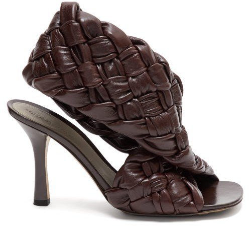 Crossover Intrecciato-weave Leather Sandals - Dark Brown
