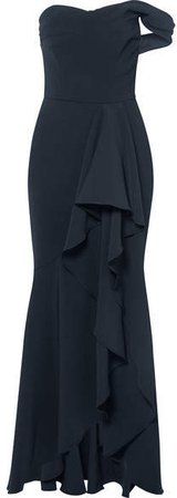 Off-the-shoulder Draped Crepe Gown - Navy