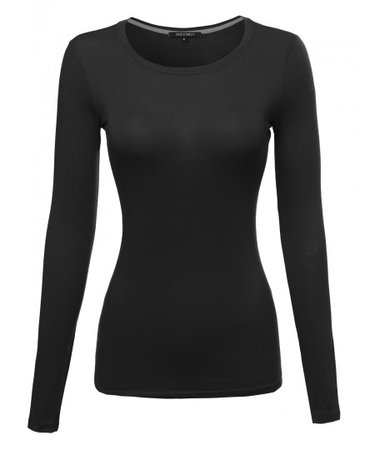 Basic Lightweight Cotton Long Sleeve Crewneck Shirt Top | 27 Black