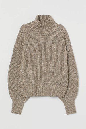 Balloon-sleeved Sweater - Brown