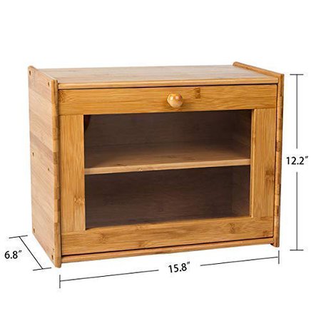 Amazon.com: INDRESSME Bamboo 2- Layer Large Capacity Bread Box Countertop Bread Storage Bread Boxes for Kitchen Counter Retro Bread Bin with Transparent Window: Kitchen & Dining