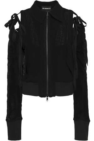 Black Convertible open-knit bomber jacket | ANN DEMEULEMEESTER | Sale up to 70% off | THE OUTNET | ANN DEMEULEMEESTER |