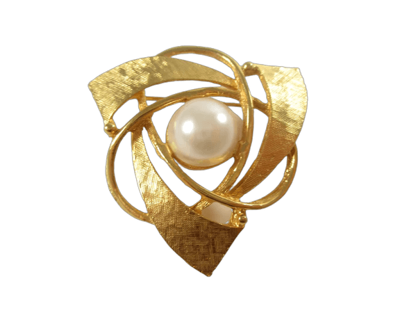 Vintage Gold Twist Knot Triangle Pearl Brooch Pin Fashion Celtic Jewelry Brooch 1990s