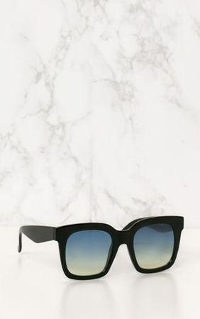 Black Blue Lens Oversized Square Sunglasses | PrettyLittleThing