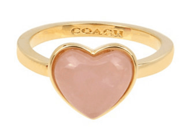 pink rose quartz gold coach ring