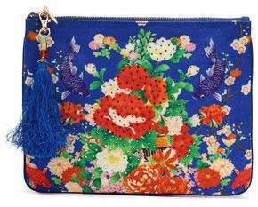Playing Koi Crystal-embellished Printed Canvas Pouch