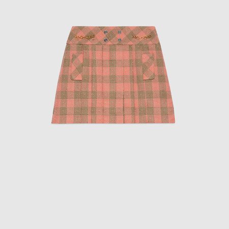 Optical Damier Wool Mini Skirt In Beige, Brown & Orange | GUCCI® US