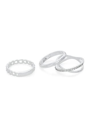 Nine West Silver Tone Crystal Set of 3 ID Chain Ring | belk