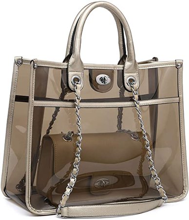 Amazon.com: Large Clear Tote Bag PVC Top Handle Shoulder Bag 2 Pieces Set With Turn Lock Closure (Gold): Shoes