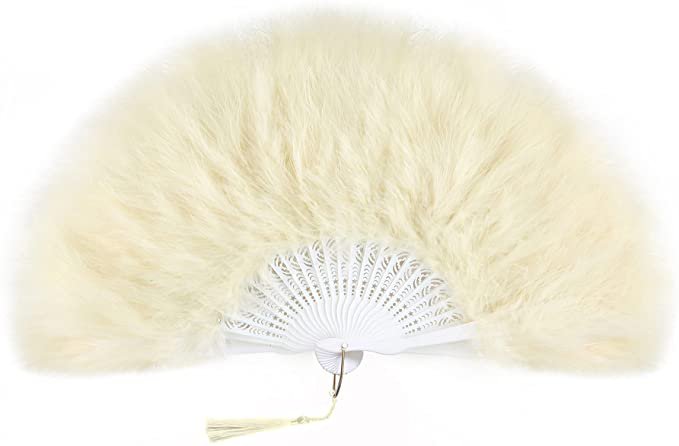 Roaring 20s Vintage Style Folding Handheld Flapper Marabou Feather Hand Fan for Costume Halloween Dancing Party Tea Party Variety Show (Pink-Pink Rib) : Home & Kitchen