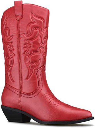Amazon.com | Women's Western Cowboy Pointed Toe Knee High Pull On Tabs Boots, TPS Wild-02 Black Size 9 | Mid-Calf