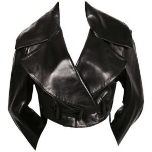 *clipped by @luci-her* Black Leather Biker Crop Jacket
