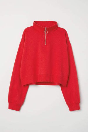 Stand-up Collar Sweatshirt - Red