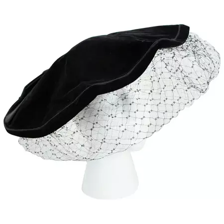 Black Velvet Bubble Veil Clamshell Saucer Hat with Provenance – 1930s For Sale at 1stDibs | dior hat with veil, black hat with veil, 1930s cap