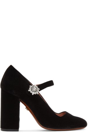 Black Velvet Mary-Jane Crystal Flower Heels