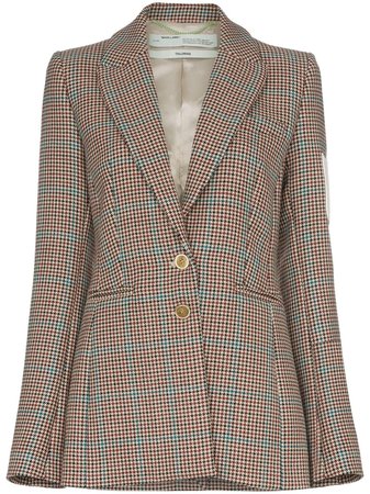Brown Off-White Contrast-Patch Tweed Blazer | Farfetch.com