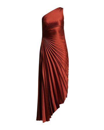 Delfina Pleated Long Asymmetric One-Shoulder Dress
