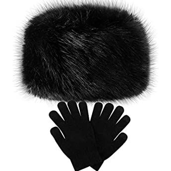 LA CARRIE Faux Fur Headband with Stretch Women's Winter Earwarmer Earmuff (Black)
