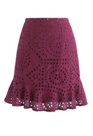 Let Love Grow Eyelet Mini Skirt in Wine - Retro, Indie and Unique Fashion