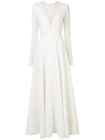 White Carolina Herrera V-neck long-sleeve gown - Farfetch