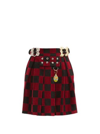 Chopova Lowena - Checked Organic-cotton Twill Skirt - Womens - Black Red | PSYKHE