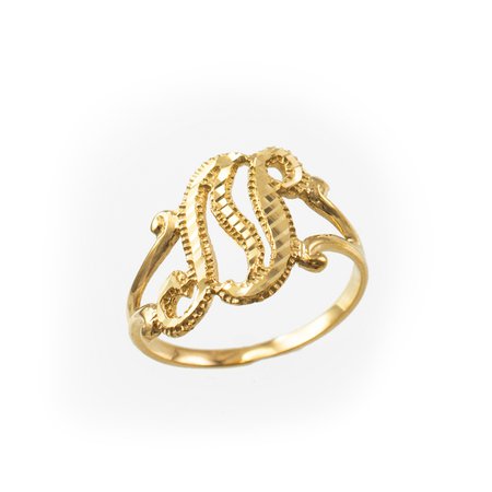 Yellow Gold Sparkle-Cut Letter Initial Script Ring