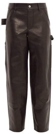 Mid Rise Straight Leg Leather Trousers - Womens - Black
