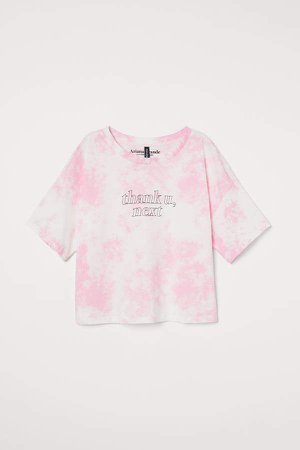T-shirt with Printed Text - Pink