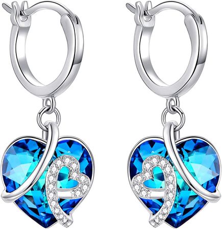 Amazon.com: Sterling Silver Hoop Earrings for Women with Crystals, Heart Love Knot Dangle Earrings Jewelry Gift for Wife Girlfriend on Valentine's Day (Bermuda Blue): Clothing, Shoes & Jewelry