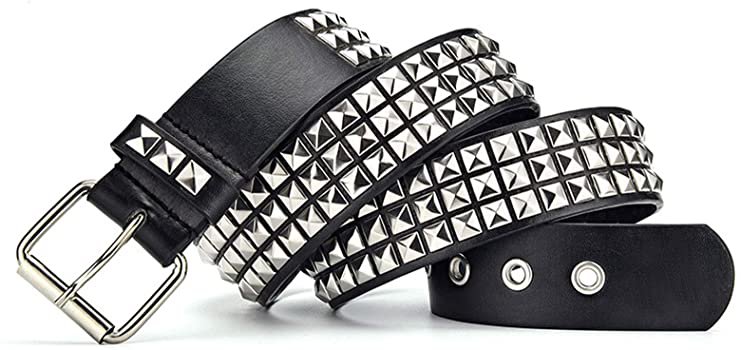 Punk Leather Belt, Studded Belt Square Beads Rivet Belt Metal Pyramid Belt for Jeans (White) at Amazon Women’s Clothing store