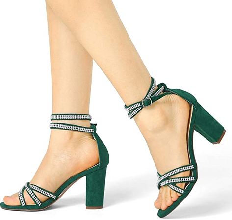 Amazon.com | Allegra K Women's Rhinestones Strappy Chunky Heel Sandals | Heeled Sandals