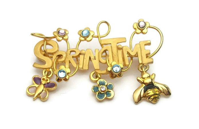 Vintage Springtime Brooch Signed KC Gold Tone Whimsical Spring | Etsy