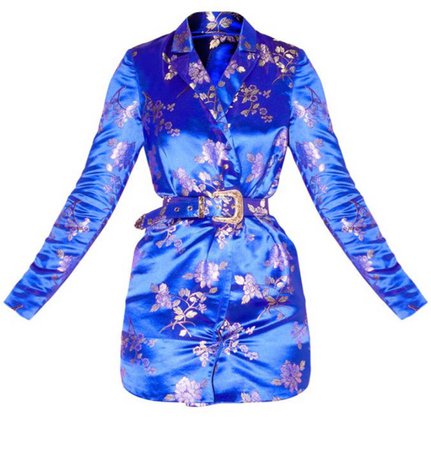 blue oriental silk dress