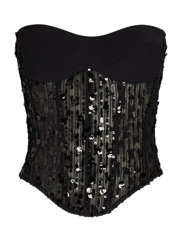ROZIE CORSETS Sequined Bustier Top In Black | INTERMIX®
