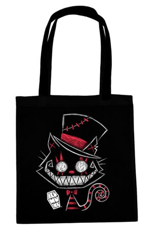 Psychotic Delight Cheshire Cat Black Gothic Tote Bag
