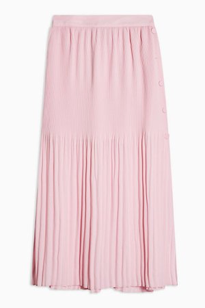 Pink Pleat Side Button Midi Skirt | Topshop