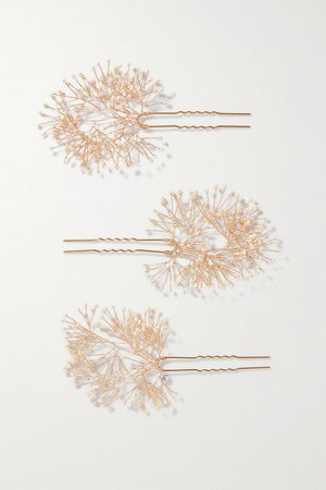 Gold Set of three gold-tone pearl hair pins | 14 / Quatorze | NET-A-PORTER