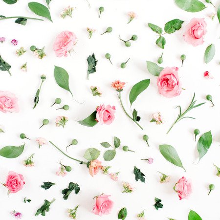 Floral Pattern Made Of Pink And Beige Roses, Green Leaves, Branches.. Stock Photo, Picture And Royalty Free Image. Image 69603029.