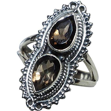 Amazon.com: CZgem 925 Sterling Silver Smoky Quartz Ring Natural 29ct Cut Crystal Band Ring Gift US Size 7.25: Clothing