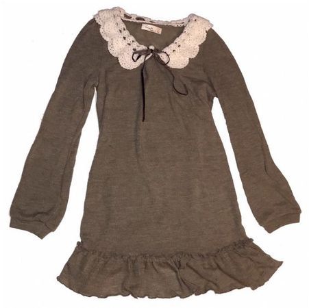 brown lace bow shirt dress